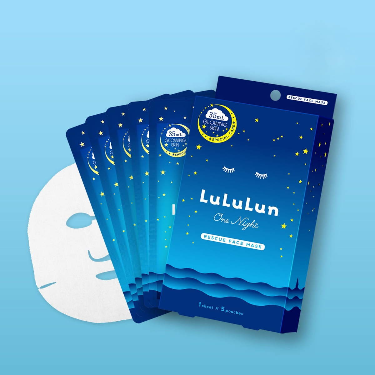 LULULUN Face Mask One Night Rescue Brightening тканинна маска проти тьмяності шкіри, 1 шт х 5 уп