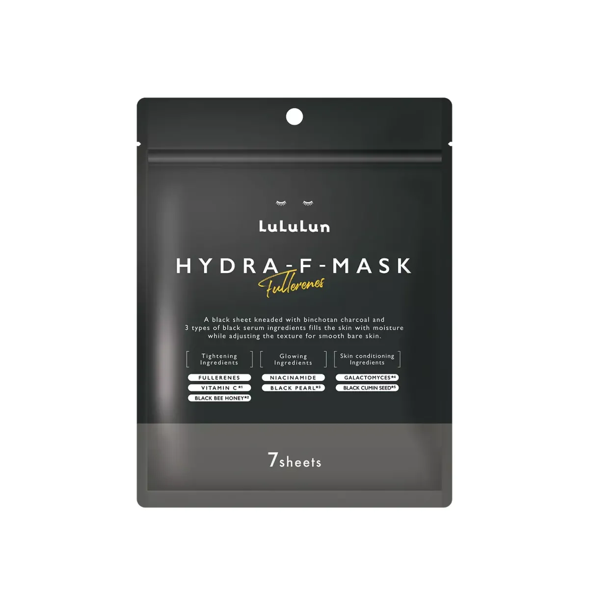 LULULUN Face Mask Hydra F очищаюча маска з чорним серумом та фулереном, 7 шт